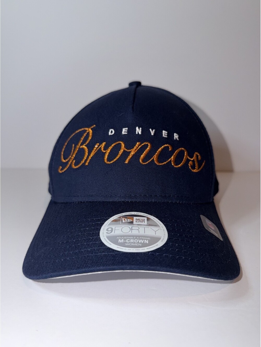 Denver Broncos New Era9FORTY Adjustable Hat Navy Orange Script NFL OSFM NWT